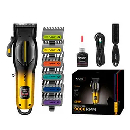 Триммер VGR V-026, 6 насадок, LED-дисплей, 9000 RPM, 2500 mAh, Black/Gold