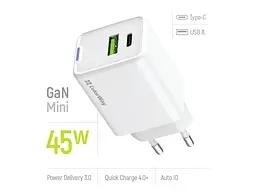 Мережевий зарядний пристрій ColorWay GaN Mini 45 W White (CW-CHS060PD-WT) - мініатюра 2