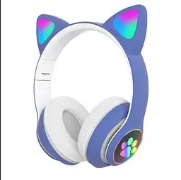 Бездротові дитячі Bluetooth навушники з котячими вушками та LED підсвічуванням STN AKS 28 блакитний - мініатюра 1