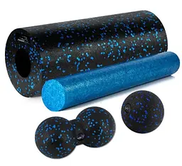 Масажний набір PowerPlay PP_4015 EPP Foam Roller Set 4in1 (2-ва роли + 2-ва м'ячі) Чорно-синій (PP_4015_Blue)