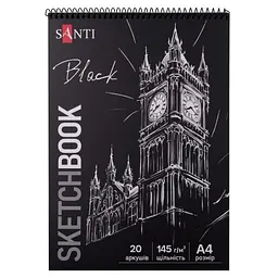 Скетчбук пруж. 20/145 А4 тв.обкл. чорний блок 743241/Santi/