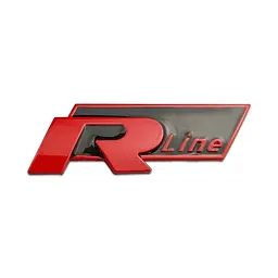 Емблема напис Rline для Volkswagen червоний+чорний 78х26 метал (на скотчі)