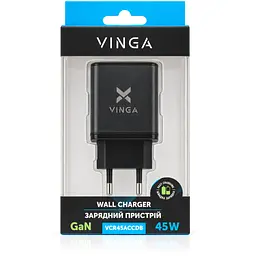 Зарядний пристрій Vinga 2xUSB-C + USB-A Display 45W (VCR45ACCDB) - мініатюра 9