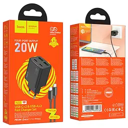 МЗП Hoco N55 Fundador PD20W four-port (2USB-A/2C) + кабель Type-C to Type-C Black - мініатюра 6