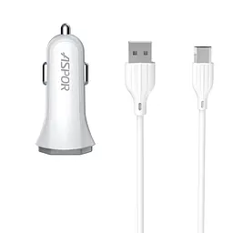 Автомобільний зарядний пристрій Aspor A901 (QC3.0/18W) LED + USB кабель Micro- білий