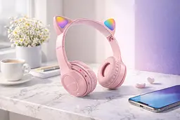 Бездротові навушники з котячими вушками та LED-підсвічуванням Cat Ear Y47 LED, Bluetooth навушники з мікрофоном Рожевий