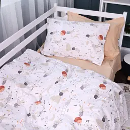 Простирадло на гумці MirSon Poplin Line Kids 06 Rabbit Alphabet 160х200 см темно-бежеве (2200009717031) - мініатюра 3