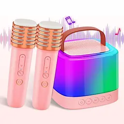 Портативна колонка-караоке + 2 мікрофони, Bluetooth, USB, TF, AUX, T7, Рожевий / Бездротова колонка / Bluetooth-колонка - мініатюра 7