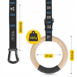 Гімнастичні кільця 4FIZJO дерев'яні, регульовані Black/Blue (P-5905973402743) - мініатюра 8