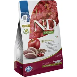Беззерновий сухий корм для виведення шерсті в котів Farmina N&D Quinoa Hairball Adult Duck, Quinoa, Apple & Cranberry з качкою, кіноа, яблуком і журавлиною 300 г