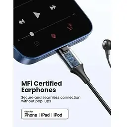 Навушники для iPhone - Ugreen EP103 In-Ear Earphones Lightning Connector (30631) чорні 30631 - мініатюра 2
