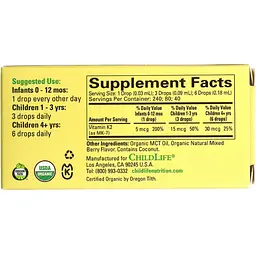 Інші добавки для дітей Organic Vitamin K2 Drops 7.5 ml ChildLife vit0005883 - мініатюра 2