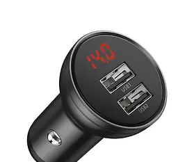 Автомобільний зарядний пристрій BASEUS TZCCBX-0G 2USB кабель Lightning/Micro/Type-C 24W 4.8A + вольтметр - мініатюра 2