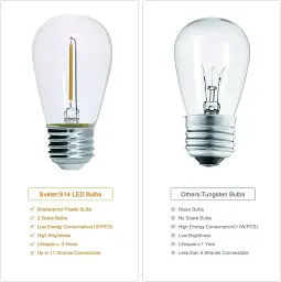 Світлодіодні ліхтарі Svater Outdoor, 128FT Festoon Lights Powered by Powered by Electrical S14 Garden - мініатюра 2