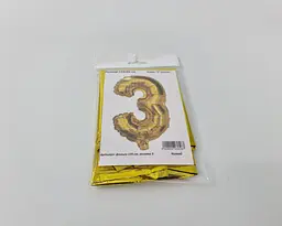 Фольгована куля, 3, золотий, цифра, 100 см, 1 штука, для оформлення свята