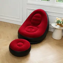 Надувний диван з пуфом Air Sofa / Надувне велюрове крісло з пуфом+насос Червоний