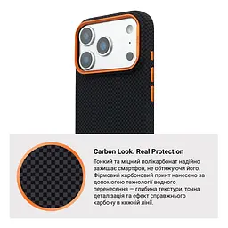 Карбоновый чехол для Apple iPhone 17 Pro Max, LikeCarbon2 SE MagCase, черный, тонкий защитный чехол-панель из поликарбоната с магнитами N52, MagSafe, противоударный, совместим с беспроводной зарядкой, приподнятые края для защиты камеры - мініатюра 7