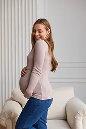Теплий гольф для вагітних та годуючих жінок з ангори в рубчик для майбутніх мам Dublin XXL (50) Lullababe капучино - мініатюра 4
