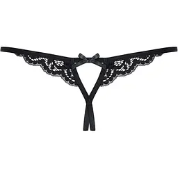 Мереживні танги з двома отворами Obsessive 831-THC-1 crotchless ThongL/XL, чорні, бантики - мініатюра 2