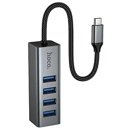 Перехідник HUB Hoco HB1C 4in1 (Type-C to 4xUSB 3.0) (0.2m) Metal gray - мініатюра 5