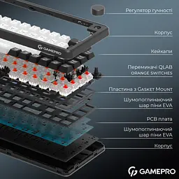 Бездротова механічна ігрова клавіатура GamePro MK-210-B Pro Black-White QLAB Orange Switches Hot-Swap - мініатюра 10