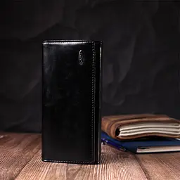 Горизонтальний жіночий гаманець із натуральної шкіри KIVI 19087 чорний - мініатюра 6