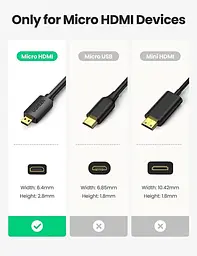 Перехідник кабель UGREEN Micro HDMI-HDMI 2.0 4K 60 Гц підтримка 3D, Ethernet, HDR, ARC 1 м (30148) - мініатюра 2