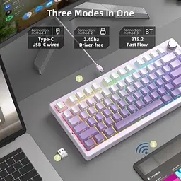 Клавіатура Клавіатура MageGee Light 75 RGB Фіолетовий Bird Switch Wireless (6971969728813) Білий/Фіолетовий - мініатюра 2