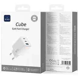 МЗП G026 Cube PD67W+QC3.0 GaN (1USB-A/2C) White Wiwu teh0029663 - мініатюра 4