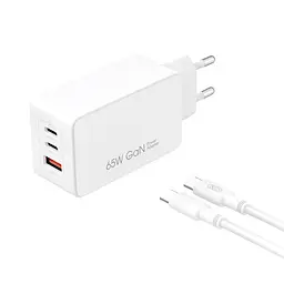 Мережевий зарядний пристрій XO CE13 (EU) 65W GaN tech fast charging with Type-c cable Білий - мініатюра 6