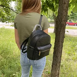 Рюкзак жіночий міський стильний чорний під рептилію (669) - мініатюра 10