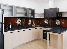 Кухонний фартух Білі квіти Бризки ПВХ 60х250 см Абстракція Коричневий Happy Pocket Z184013 - мініатюра 4