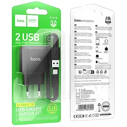 МЗП Hoco C141A Smart 2.1A (2USB-A) + кабель USB to Type-C Black - мініатюра 2