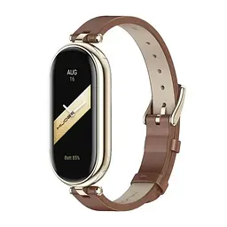 Шкіряний ремінець MiJobs для фітнес-браслета Xiaomi Mi Band 5 и 6 Type A коричневий, тримач - золотистий - мініатюра 3