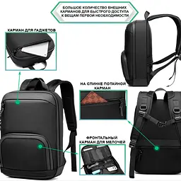 Рюкзак міський Ozuko 9474 14л для ноутбука до 15,6" Black (16196) - мініатюра 3