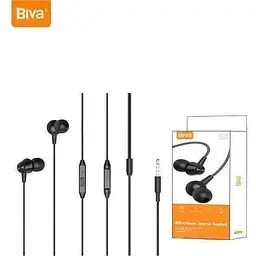 Навушники з мікрофоном Biva HF-14 Wirred Earphones With Mic Black - мініатюра 2
