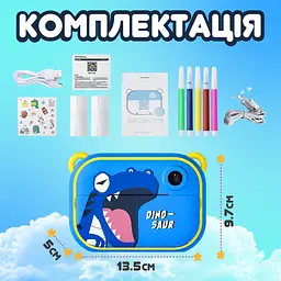 Дитячий фотоапарат із друком Happy Life UR190BL Динозавр для фото та відео Full HD, синій - мініатюра 7