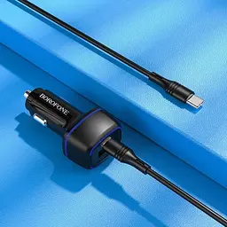 Автомобільний зарядний пристрій BOROFONE BZ14A Mercury PD20W+QC3.0 2USB/3A+ Cable Type-C to Type-C чорний - мініатюра 2