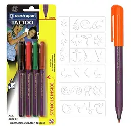 Маркер TATTOO 2880, 1 мм, набір 4 шт.+трафарет 2880 (1) - мініатюра 1
