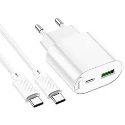 МЗП Hoco C109A Fighter PD20W+QC3.0 (1USB-A/1C) + кабель Type-C to Type-C White - мініатюра 5