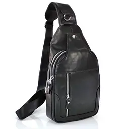 Чоловічий слінг Tiding Bag FL-N2-4004A із гладкої шкіри чорного кольору.