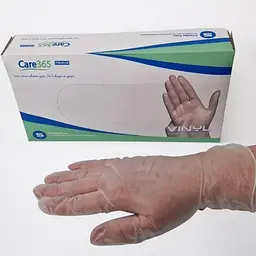 Перчатки виниловые Care 365 одноразовые без пудры белые размер S 100 шт. - миниатюра 2
