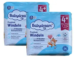 Дитячі одноразові підгузники Babydream Premium 4+ Maxi Plus (9-15) кг 72 шт