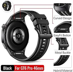 Силіконовий ремінець Primolux Nylon Silicone для смарт-годинника Huawei Watch GT 6 Pro 46mm - Black Silver - мініатюра 4