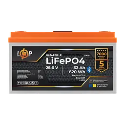 Акумулятор LP LiFePO4 25,6V - 32 Ah (820Wh) (BMS 40А/32A) пластик LCD Smart BT