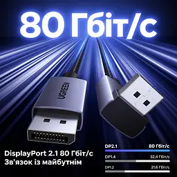 Кабель DisplayPort UGREEN DP137 2.1 кутовий 90° 16K 60 Гц 1 м чорний (85741) - мініатюра 2