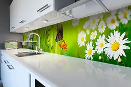 Кухонний фартух самоклеючий Метелик 02 наклейка ПВХ трава ромашки зелений 60х200 см Happy Pocket Z180312