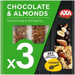 Батончик AXA з мигдалем, шоколадом, злаками та медом 90 г (3 шт. х 30 г)