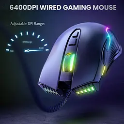 Комп'ютерна мишка Onikuma ігрова CW-97 6400 DPI RGB підсвітка 7 кнопок безшумна дротова для ПК та ноутбука чорний - мініатюра 3