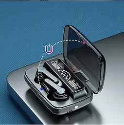 Бездротові Bluetooth 5.1 стерео навушники з боксом для заряджання вбудованим ліхтарем LED дисплей з індикатором заряду UKC TWS M19 - мініатюра 2